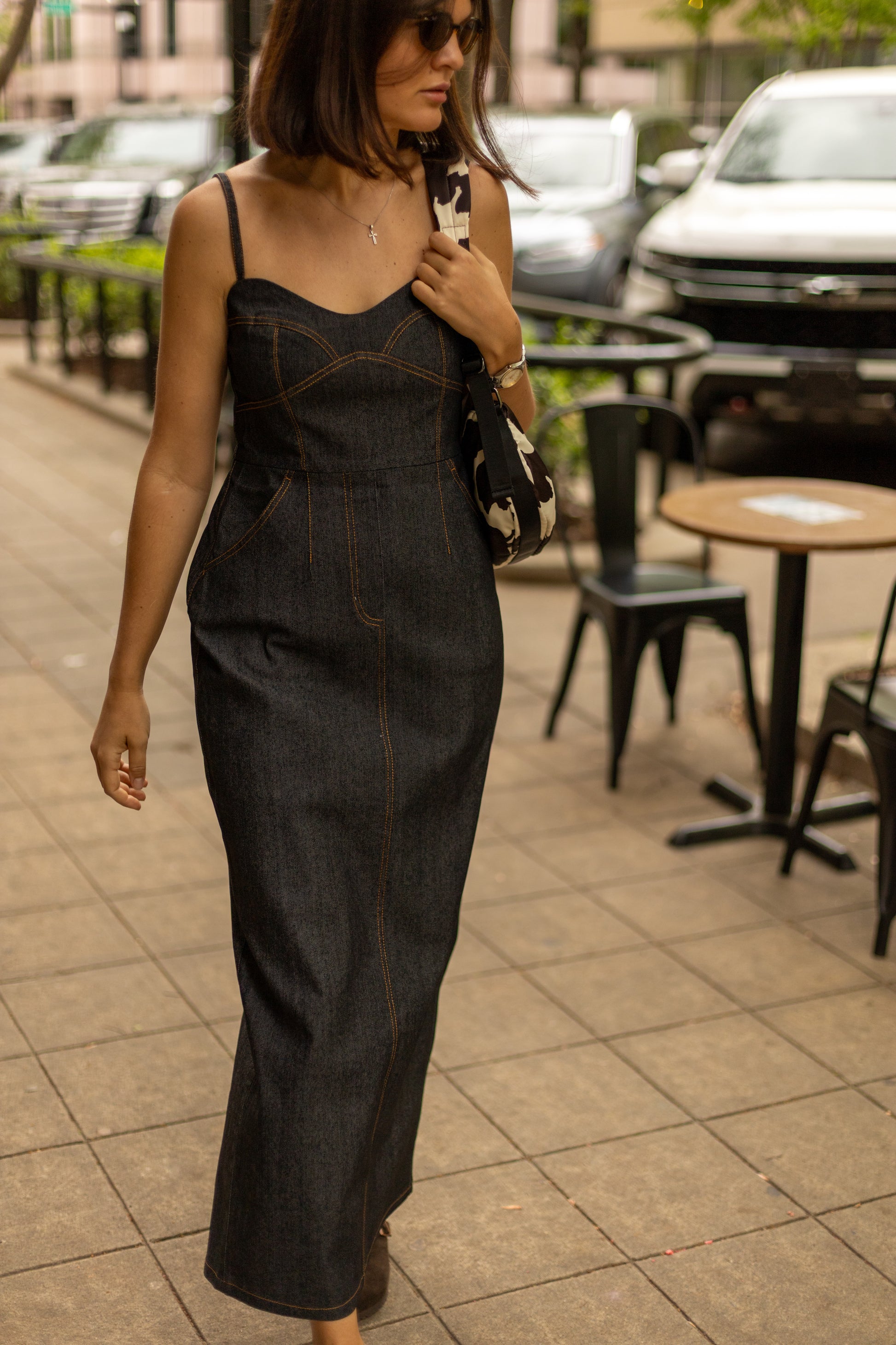 Women's Denim Pencil Dress – Fitted Maxi Sundress in Heavyweight Denim