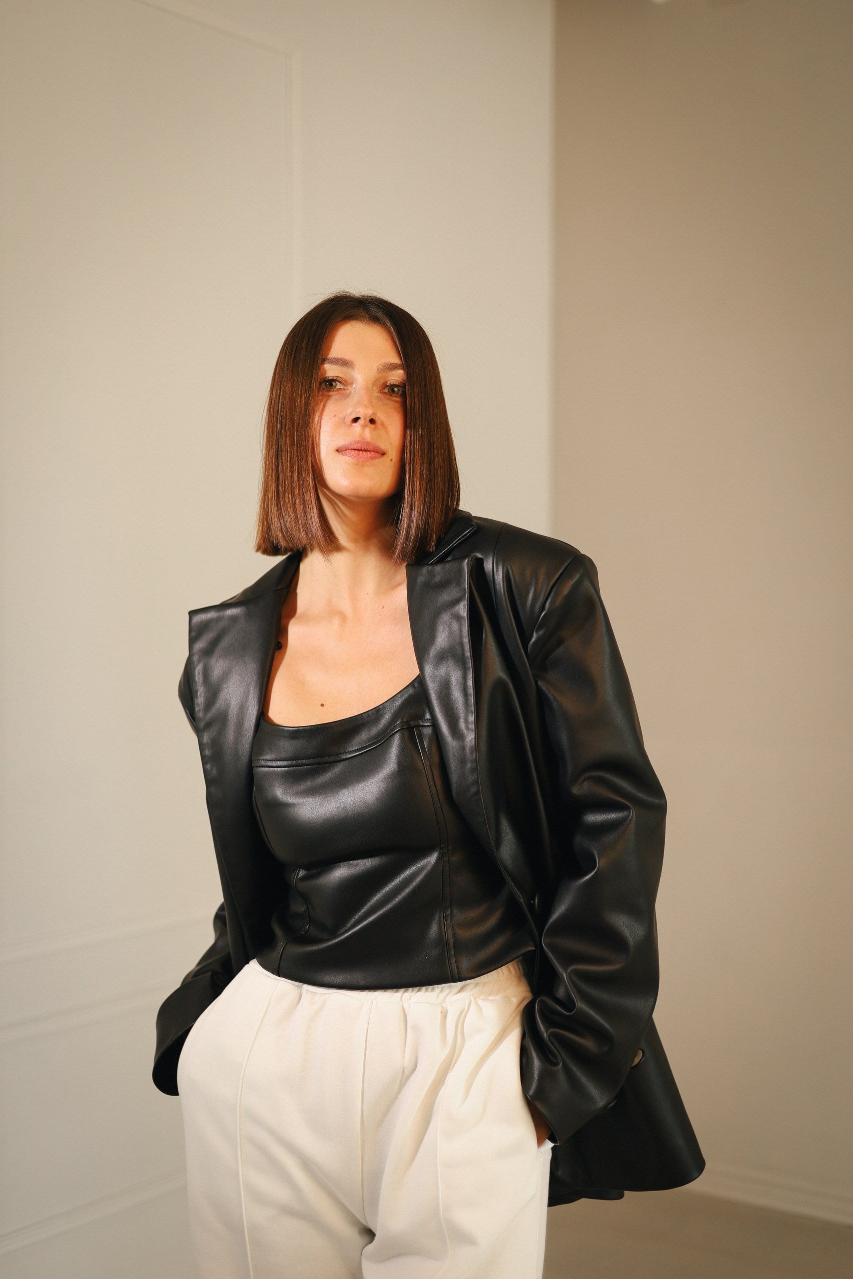 Faux Leather Blazer