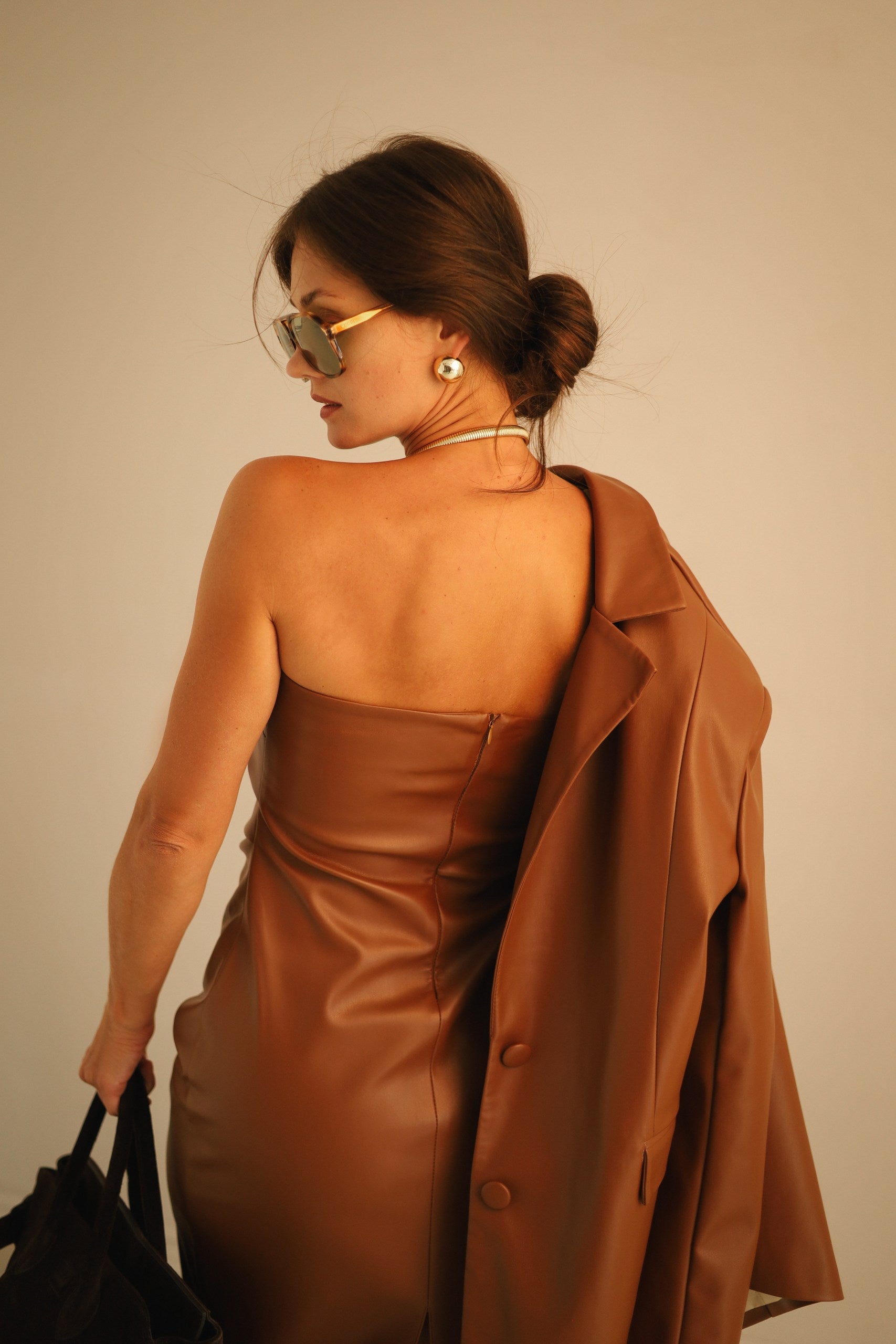 Faux Leather Bandeau Dress