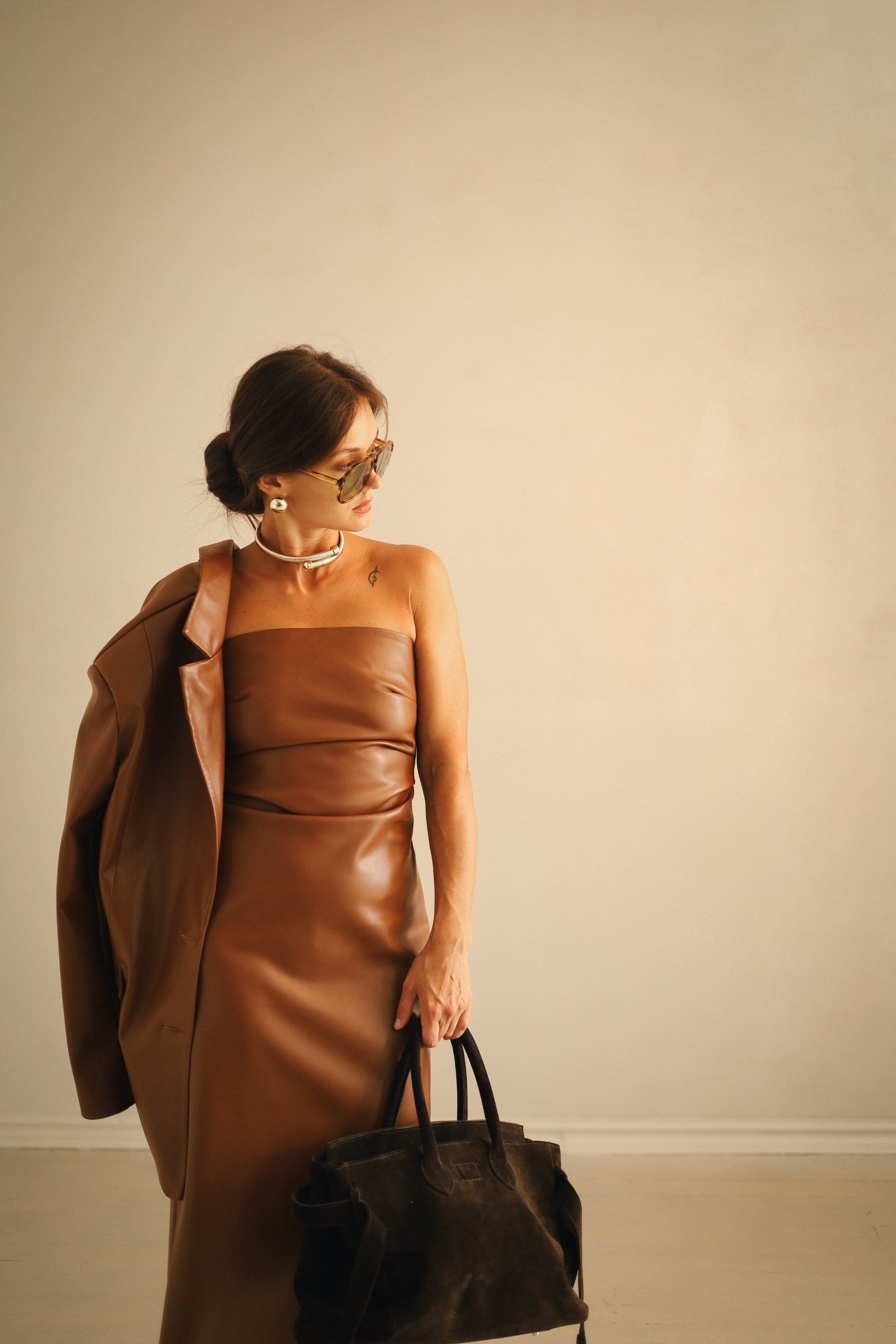 Faux Leather Bandeau Dress