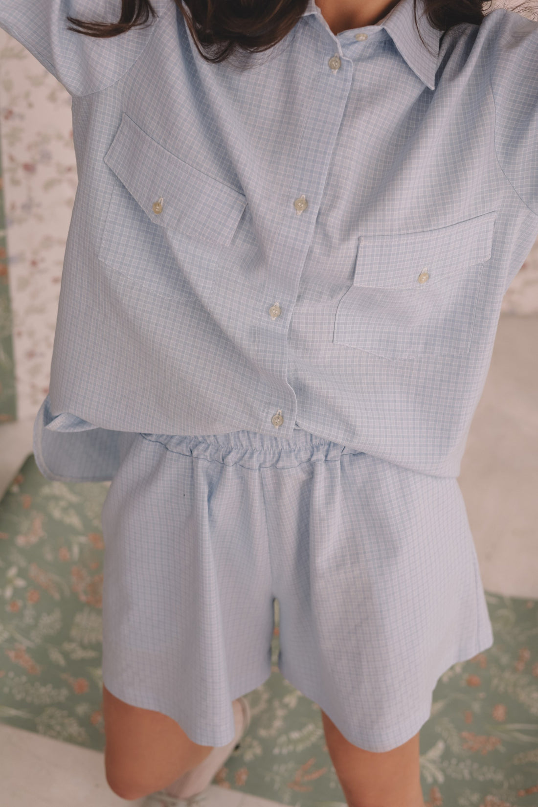 Cotton Plaid Shirt & Shorts Set