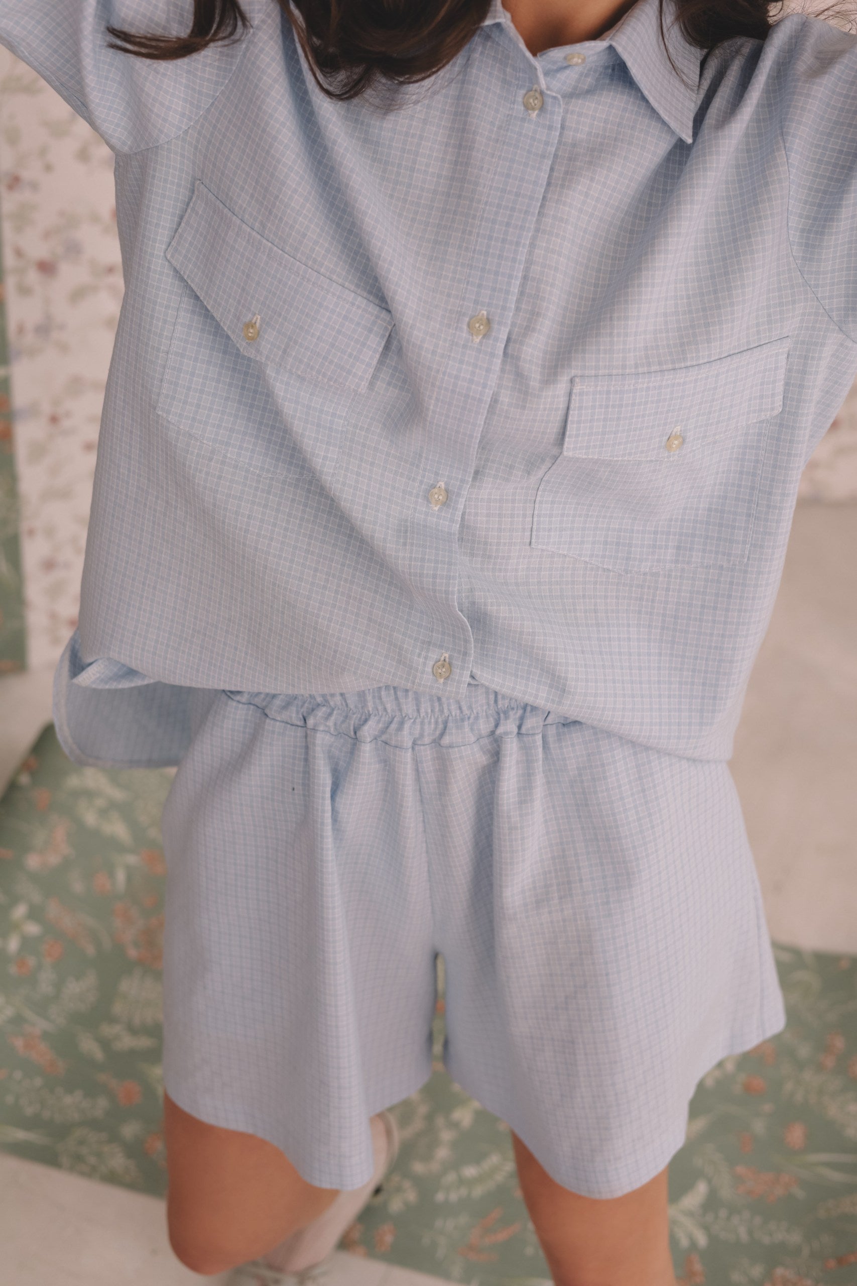 Cotton Plaid Shirt & Shorts Set