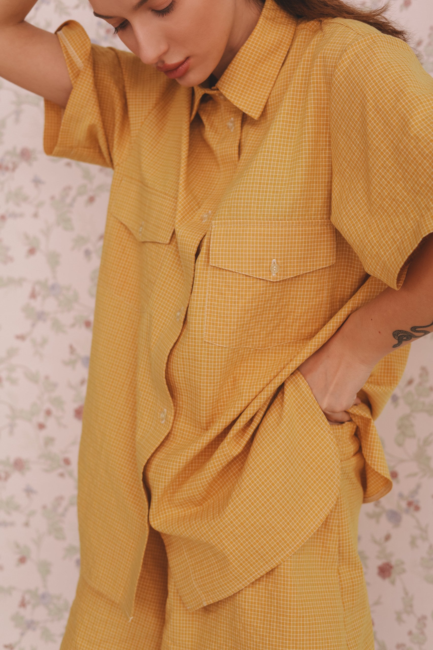 Cotton Plaid Shirt & Shorts Set
