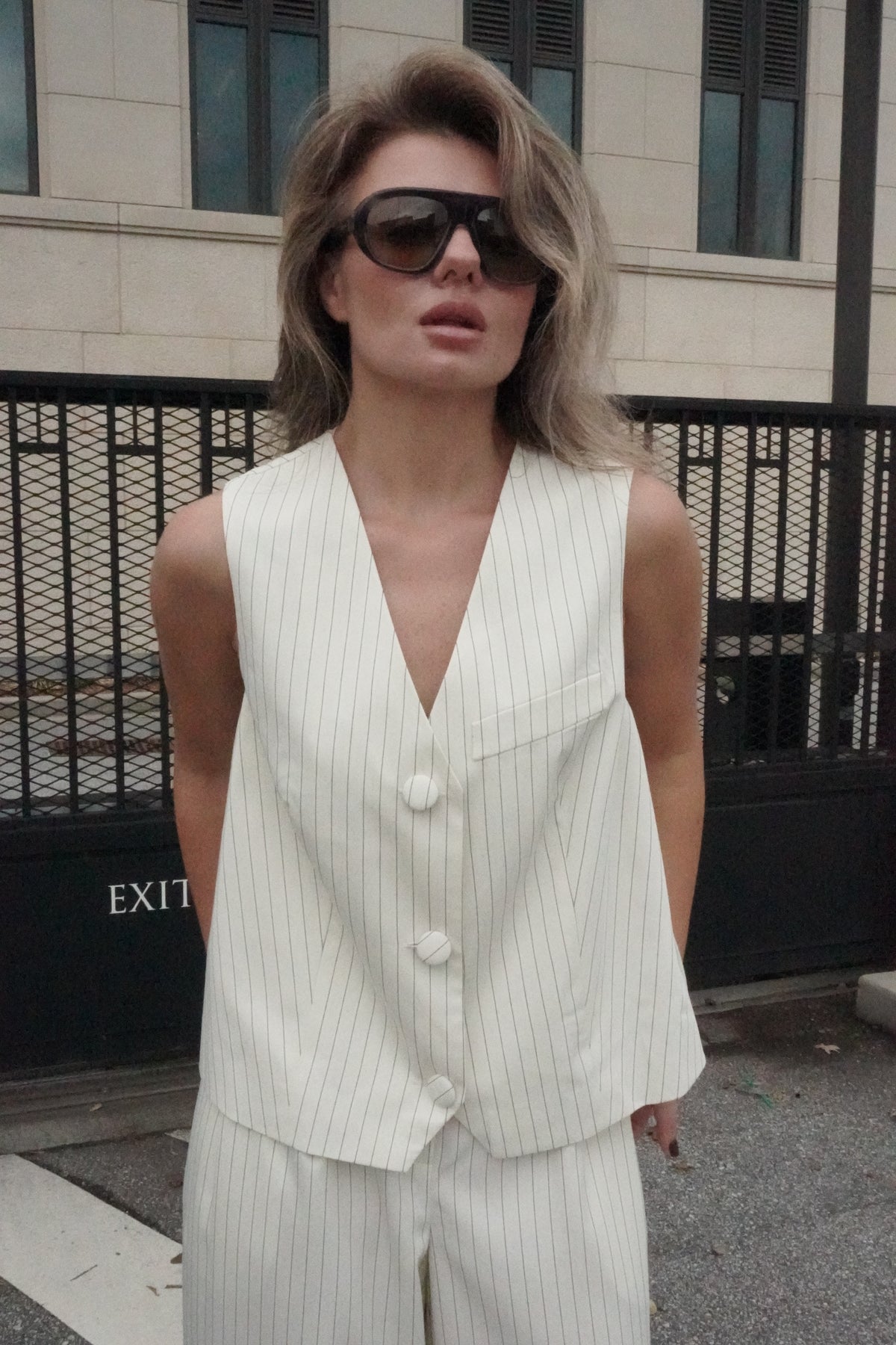 Pinstripe longline vest