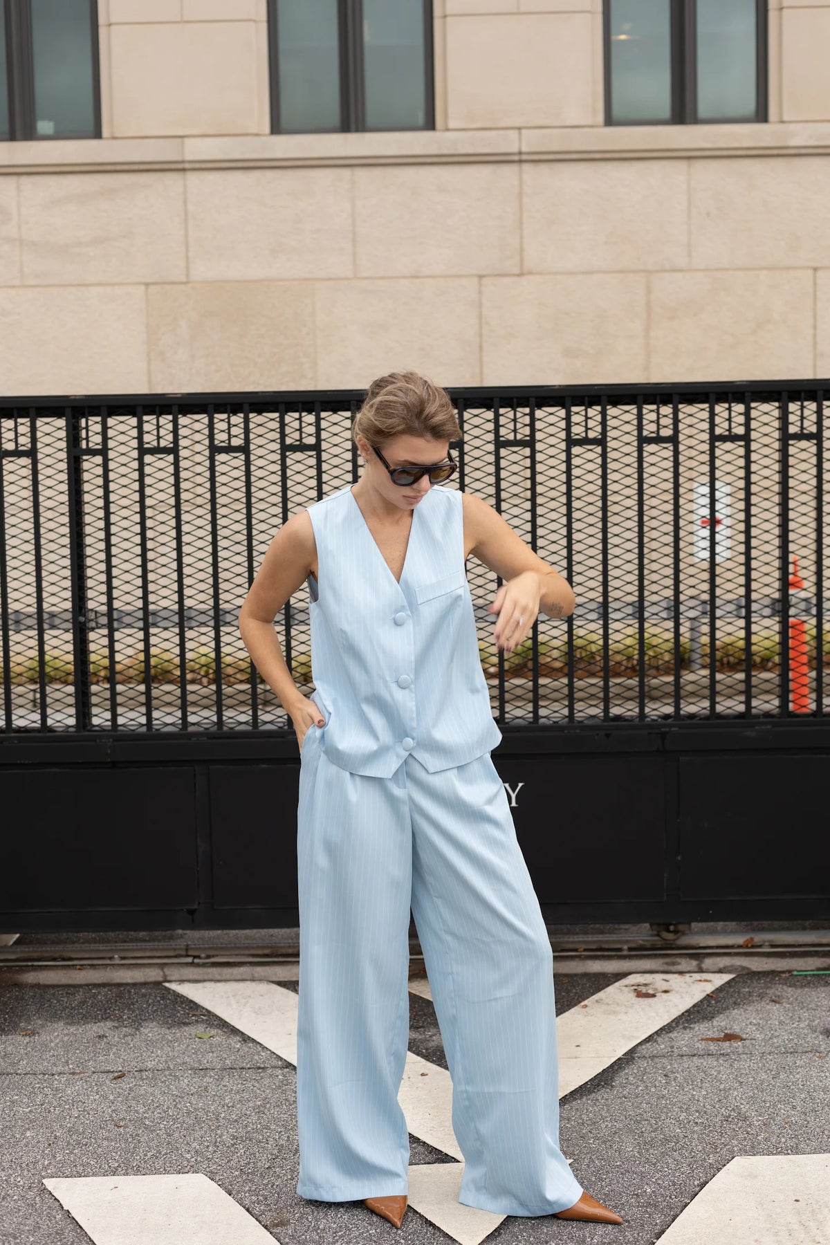 Pinstripe longline vest